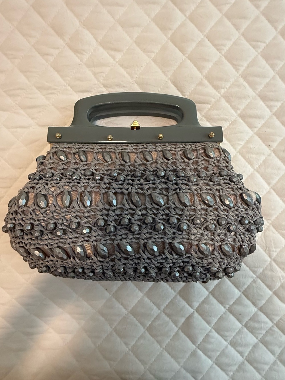 Vintage Handbag made in Italy by Dena of Dallas Blue/ Grayish woven with beads